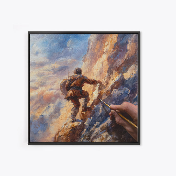 Mountain Climber Adventure Wall Art, Painterly Alpine Oil Painting, Rugged Landscape Canvas Print, Gift For Adventurer Decor