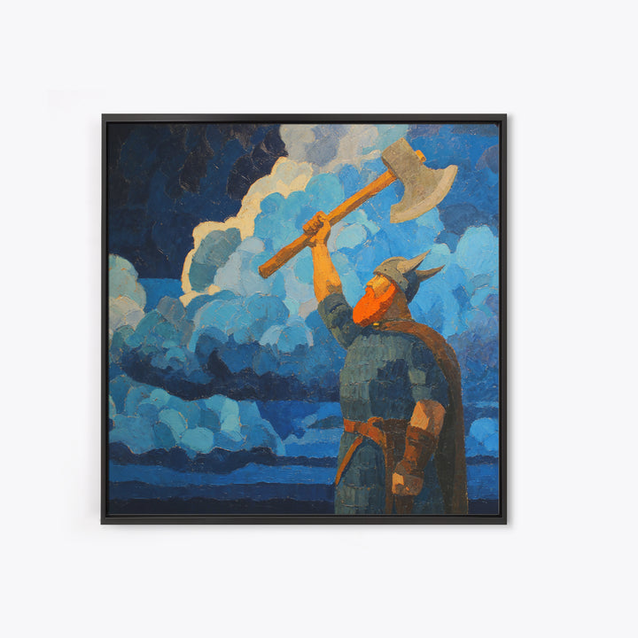 Viking Warrior With Axe Oil Painting Wall Art, Bold Nordic Mythology Art Print, Masculine Office Decor Living Room Art