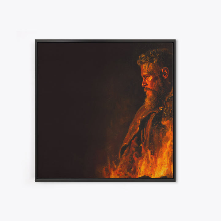 Fiery Viking Warrior Portrait Canvas Print, Bold Dark Norse Painting, Masculine Wall Art, Moody Fantasy Decor Gift For Him