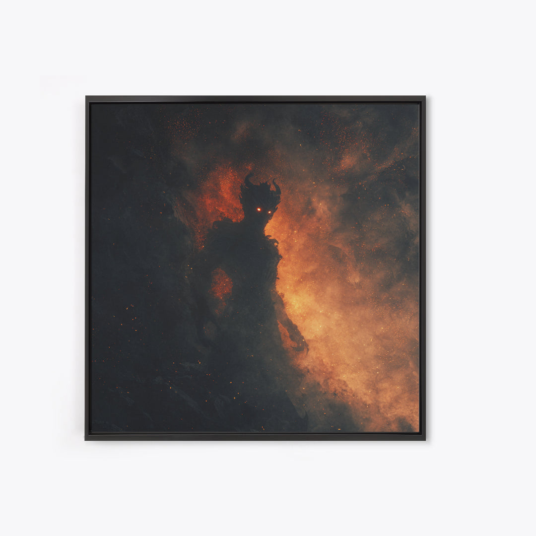 Glowing Fire Demon In Ash And Smoke Canvas Print, Dark Fantasy Wall Art, Gothic Horror Decor, Dramatic Surreal Art, Moody Home Decor
