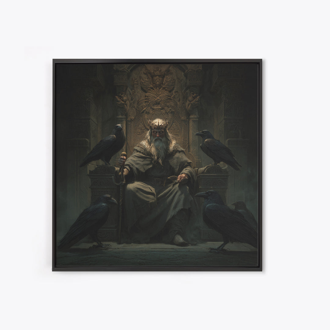 Raven King On Ancient Throne Wall Art, Dark Academia Fantasy Print, Gothic Medieval Decor, Moody Castle Canvas Art, Statement Artwork