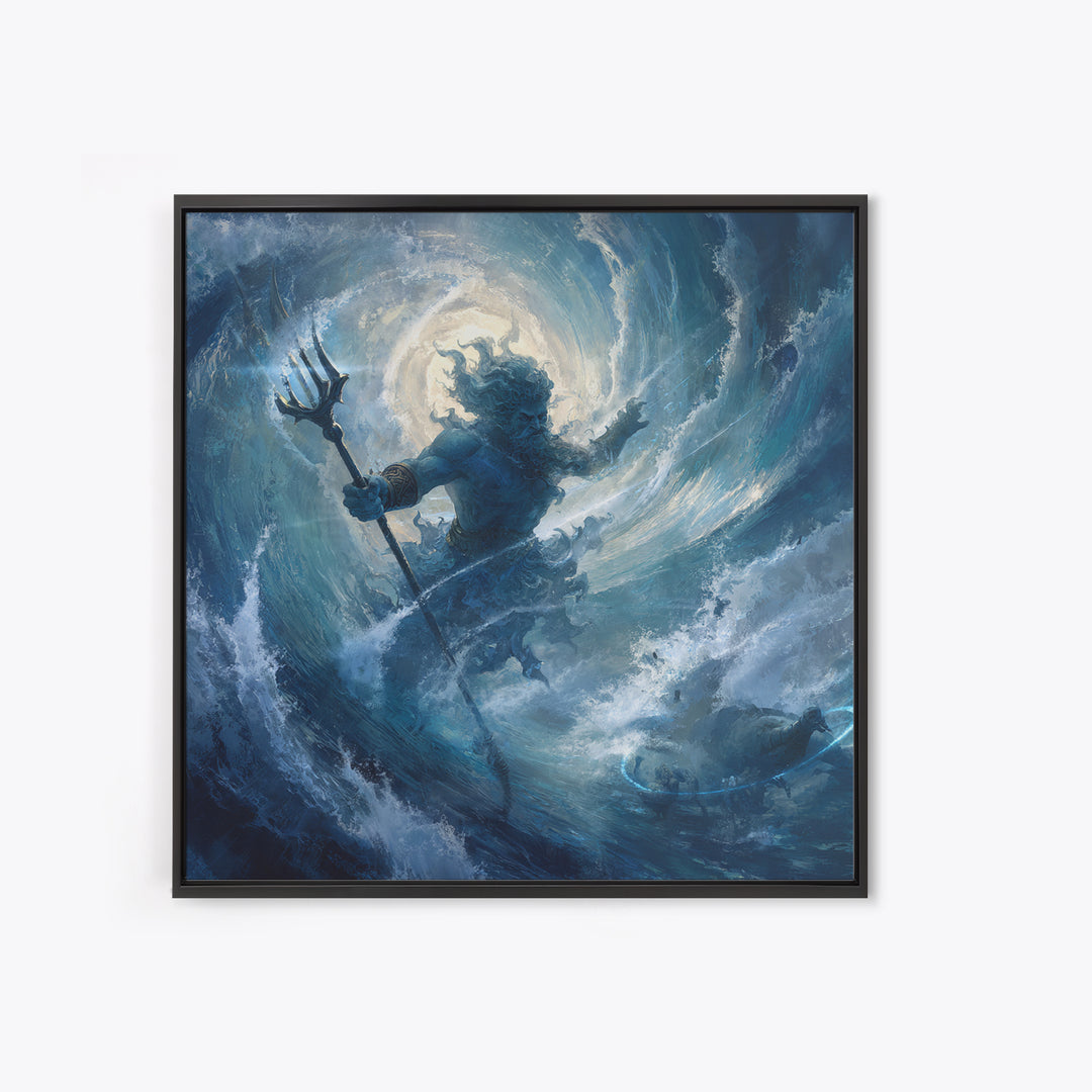 Poseidon Rising From Stormy Ocean Canvas Print, Mythological Wall Art, Nautical Fantasy Decor, Blue Coastal Artwork, Sea God Art