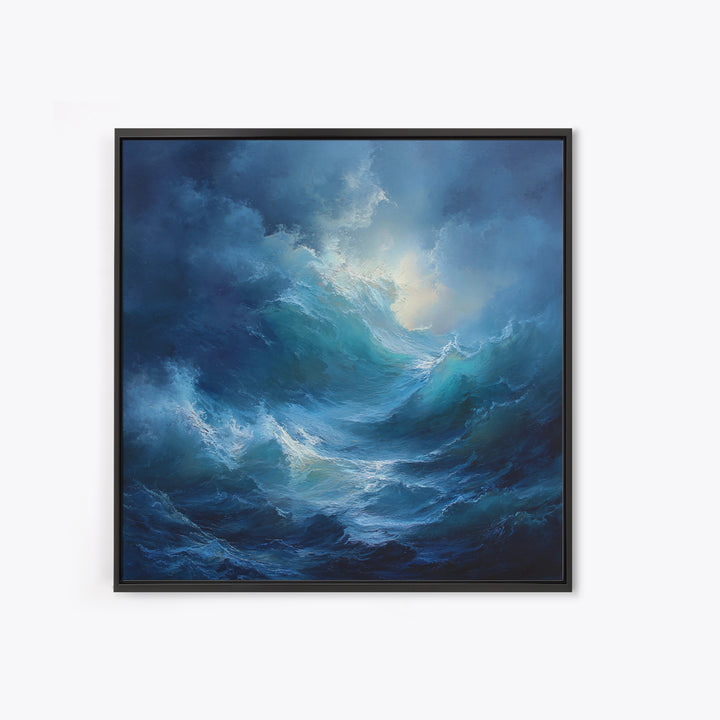 Dramatic Blue Ocean Wave Wall Art, Abstract Seascape Oil Painting, Coastal Canvas Decor, Large Living Room Art Print For Home Decor