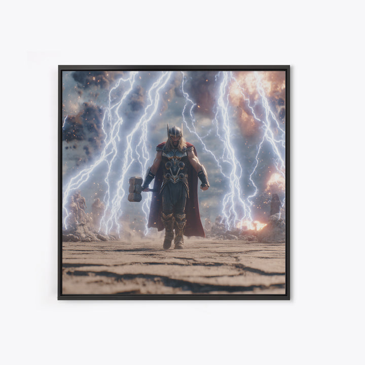 Thunder God With Hammer And Lightning Wall Art, Norse Mythology Canvas Print, Fantasy Warrior Decor, Gift For Him, Gaming Room Art