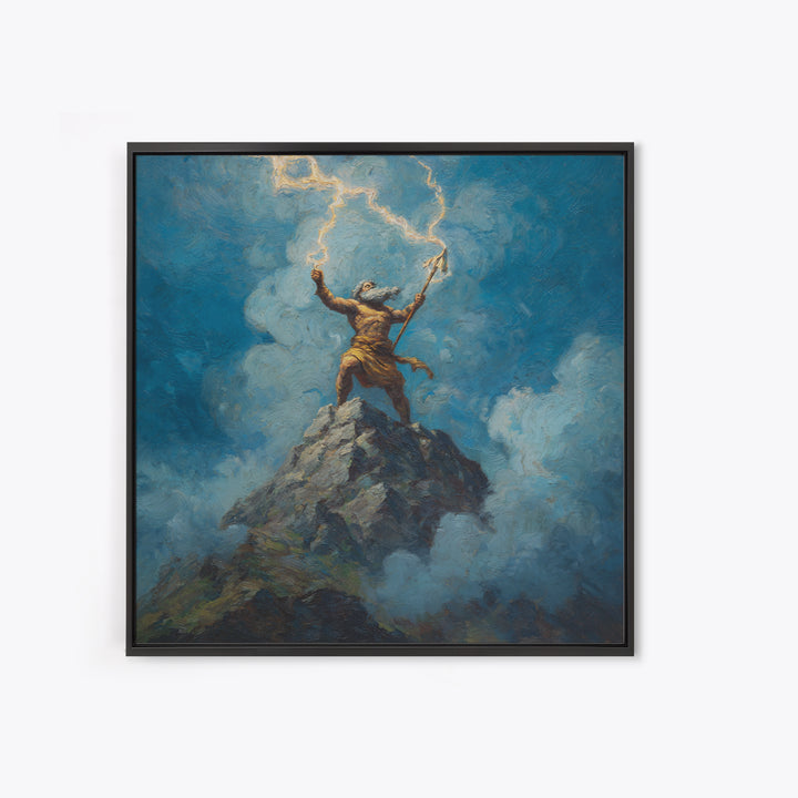 Thunder God Raising Lightning On Mountain Peak Wall Art, Mythological Art Print, Fantasy Art, Dramatic Office Decor, Gift