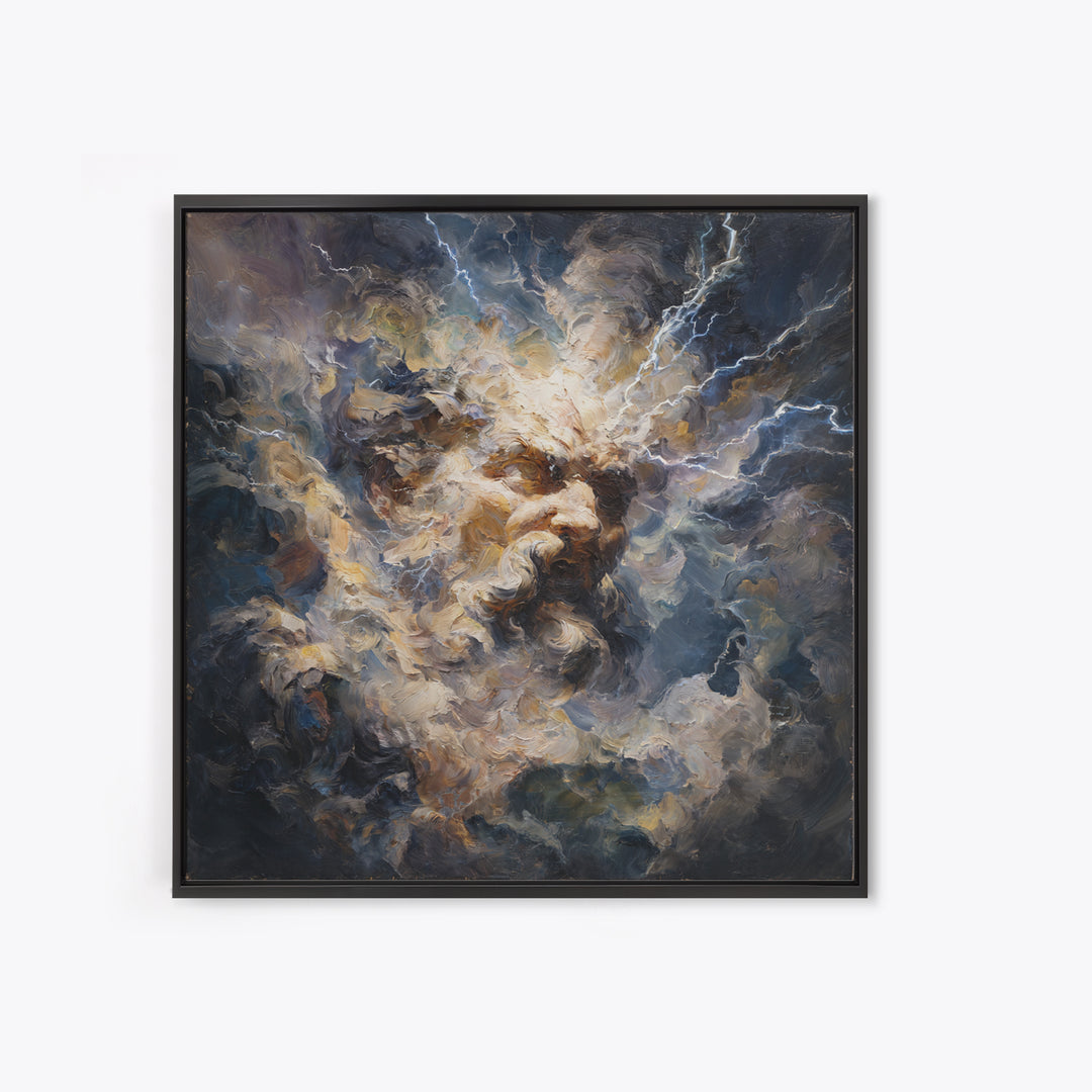 Storm God Portrait With Lightning Canvas Print, Mythological Art, Baroque Oil Painting, Dramatic Wall Decor For Living Room