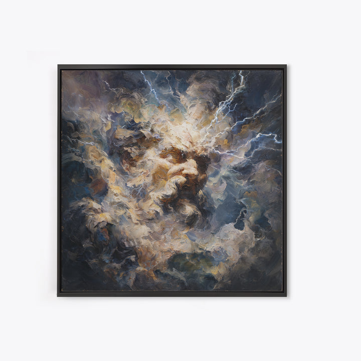 Storm God Portrait With Lightning Canvas Print, Mythological Art, Baroque Oil Painting, Dramatic Wall Decor For Living Room