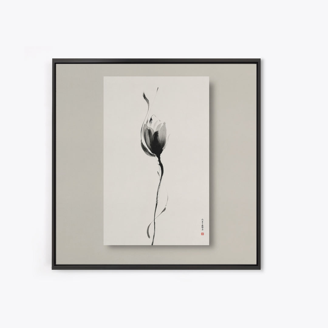 Minimalist Lotus Flower Ink Wall Art Print, Japanese Zen Floral Painting For Bedroom Decor And Modern Neutral Home