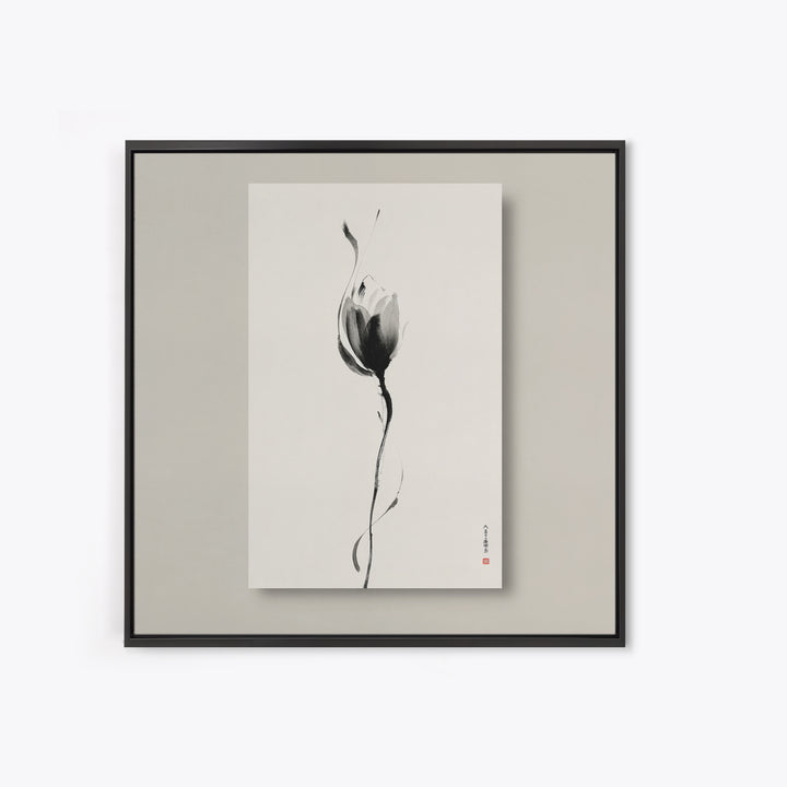 Minimalist Lotus Flower Ink Wall Art Print, Japanese Zen Floral Painting For Bedroom Decor And Modern Neutral Home