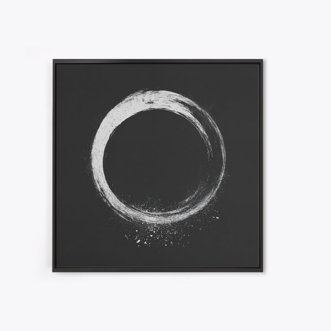 Minimal Enso Circle Zen Wall Art, Black And White Brushstroke Framed Canvas Print, Japanese Meditation Decor