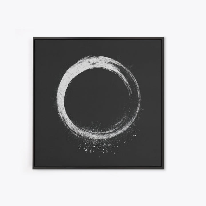 Minimal Enso Circle Zen Wall Art, Black And White Brushstroke Framed Canvas Print, Japanese Meditation Decor