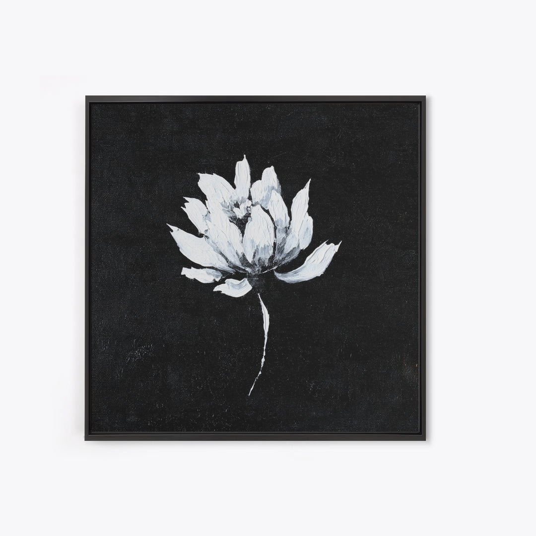Black And White Lotus Flower Minimalist Wall Art, Textured Floral Painting, Modern Neutral Framed Canvas Print