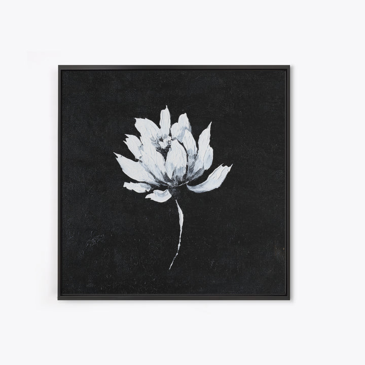 Black And White Lotus Flower Minimalist Wall Art, Textured Floral Painting, Modern Neutral Framed Canvas Print