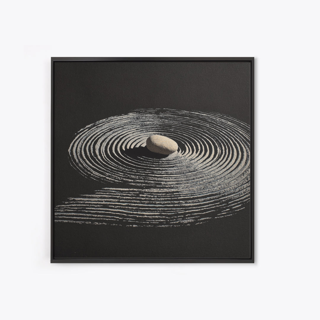 Minimalist Zen Rock And Sand Circle Wall Art, Japanese Zen Decor, Calming Neutral Abstract Art Print, Modern Office Wall Art