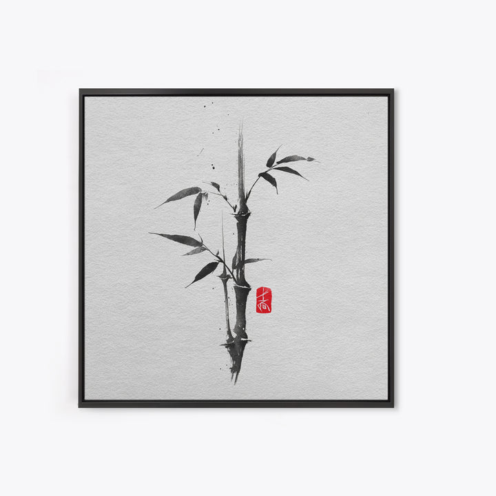 Minimalist Ink Bamboo Brush Painting Wall Art, Japanese Zen Calligraphy Framed Canvas Print For Calm Modern Decor