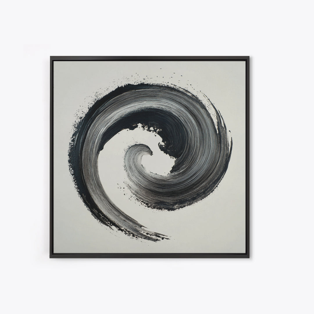 Black And White Abstract Spiral Brushstroke Wall Art, Minimalist Modern Canvas Print For Contemporary Home Decor