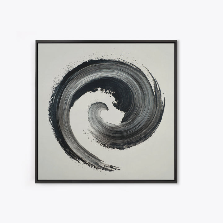 Black And White Abstract Spiral Brushstroke Wall Art, Minimalist Modern Canvas Print For Contemporary Home Decor