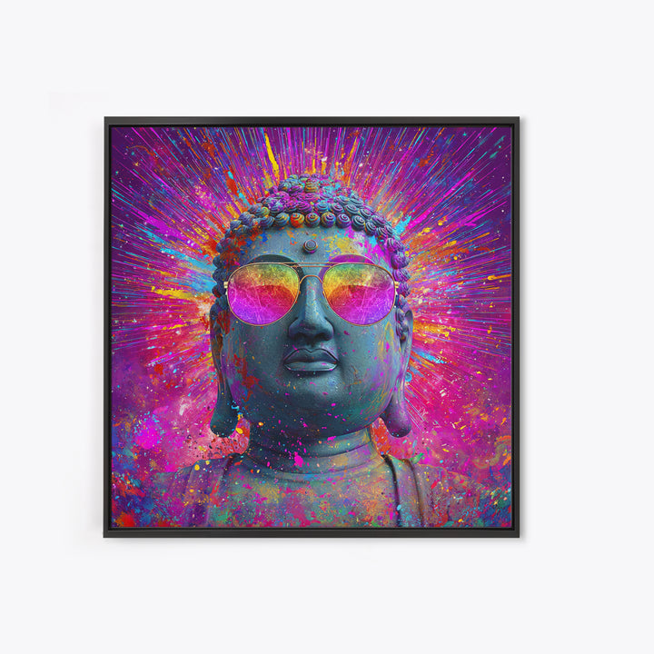 Psychedelic Buddha With Sunglasses Colorful Pop Spiritual Wall Art Canvas Print Meditation Room Decor Trippy Wall Art