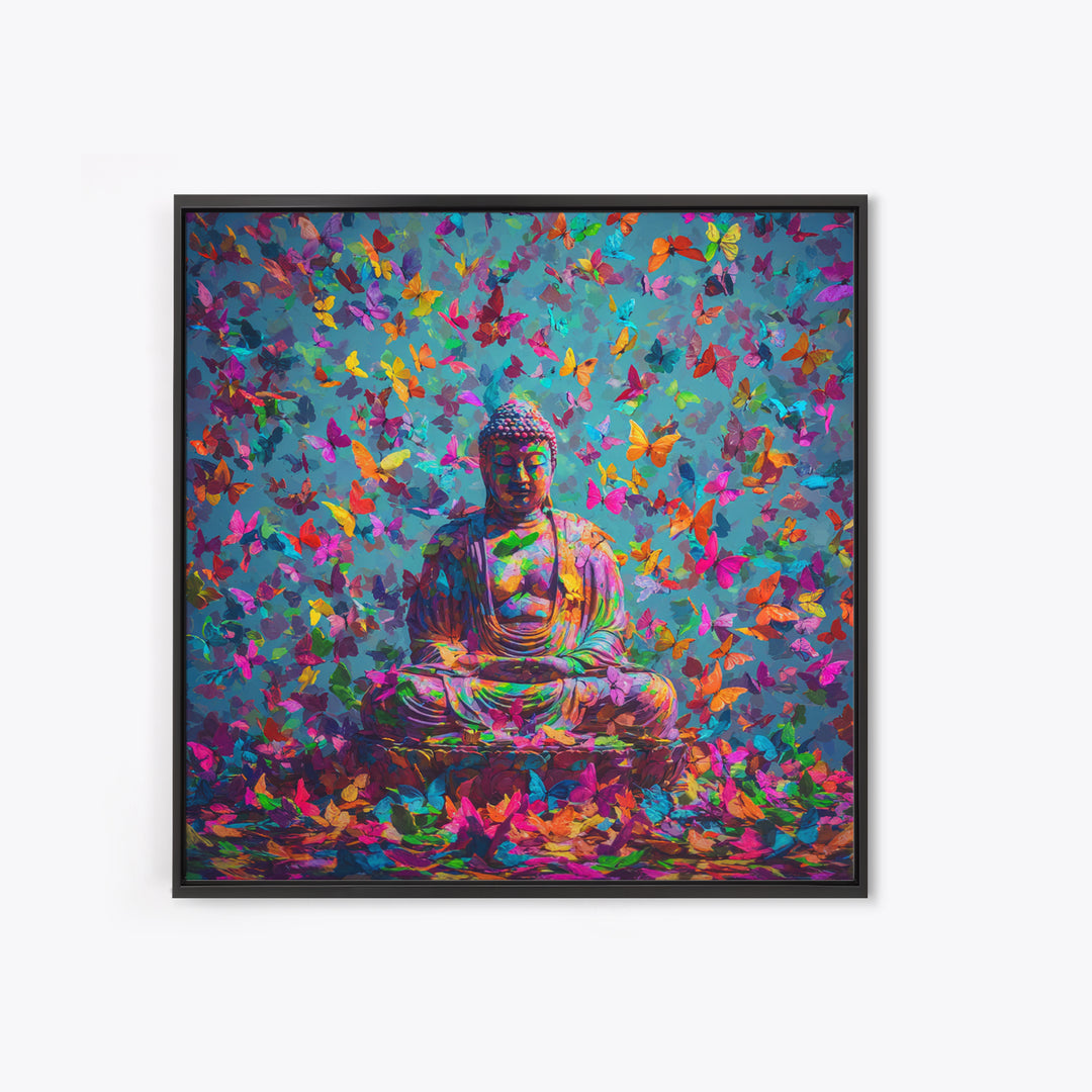 Colorful Buddha With Butterflies Wall Art, Spiritual Meditation Print, Psychedelic Boho Decor, Vibrant Zen Wall Art