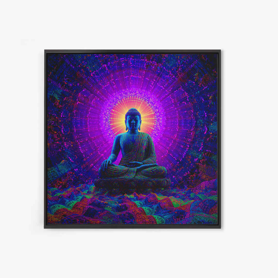 Psychedelic Buddha Aura Meditation Wall Art, Vibrant Cosmic Spiritual Canvas Print For Yoga Room And Zen Decor