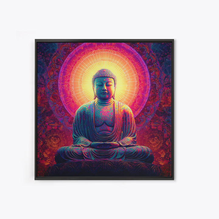 Vibrant Buddha Meditation Wall Art, Psychedelic Spiritual Canvas Print, Colorful Boho Decor Yoga Room Spiritual Art
