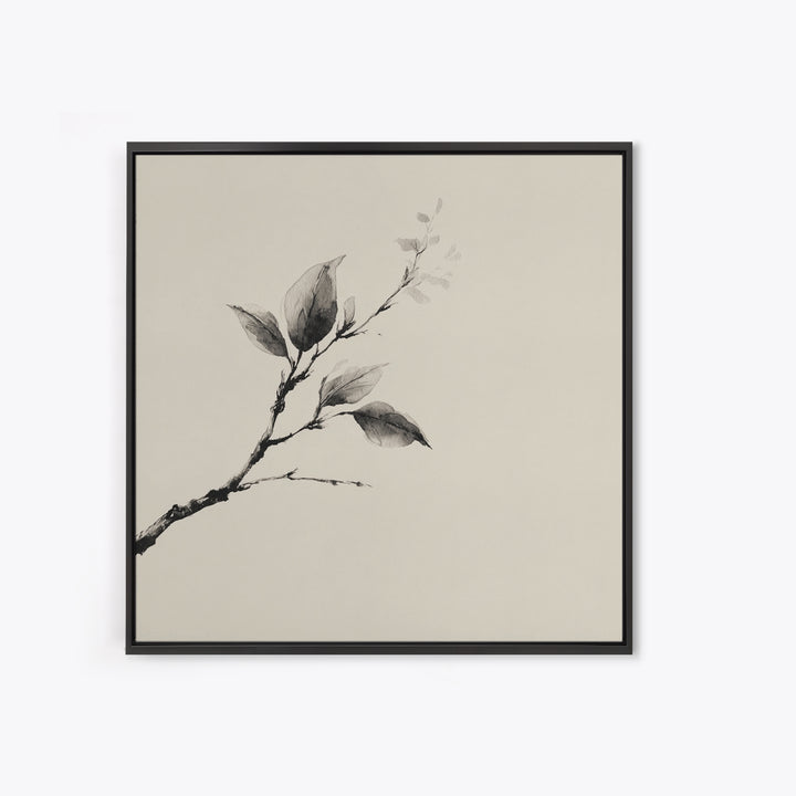 Minimal Ink Botanical Branch Wall Art, Neutral Japandi Nature Print, Calm Wabi Sabi Style Above Bed Framed Canvas Print