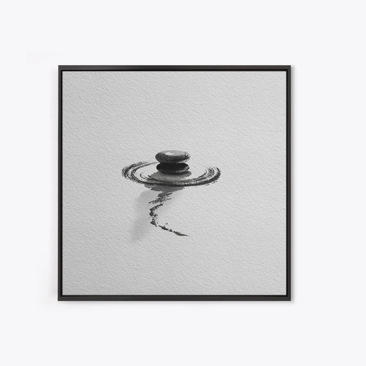 Minimalist Zen Stones Water Ripple Framed Canvas Print Black And White Wall Art Calming Bathroom Decor Modern Spa Wall Art
