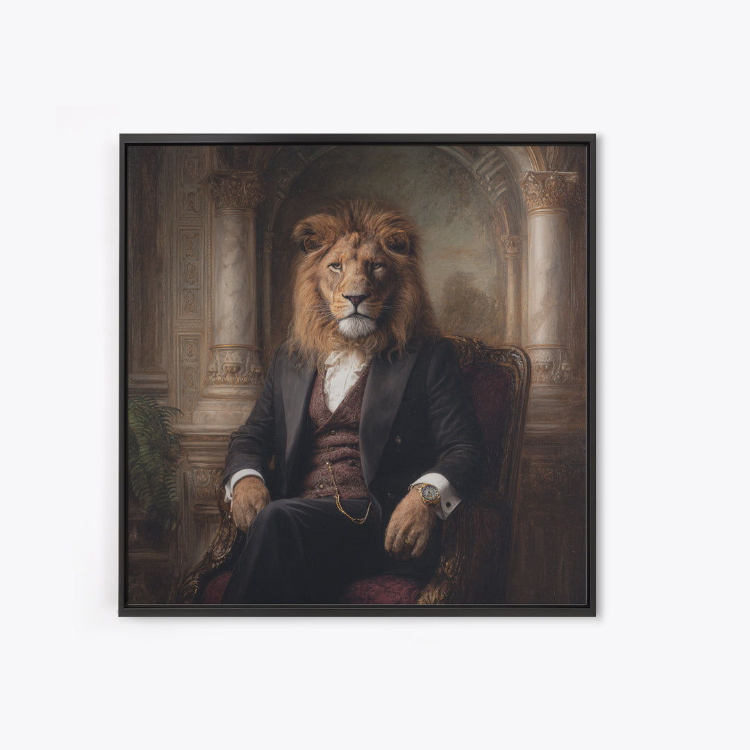 Regal Lion Gentleman Portrait Wall Art, Dark Academia Animal Painting, Victorian Library Decor, Luxury Masculine Office Decor