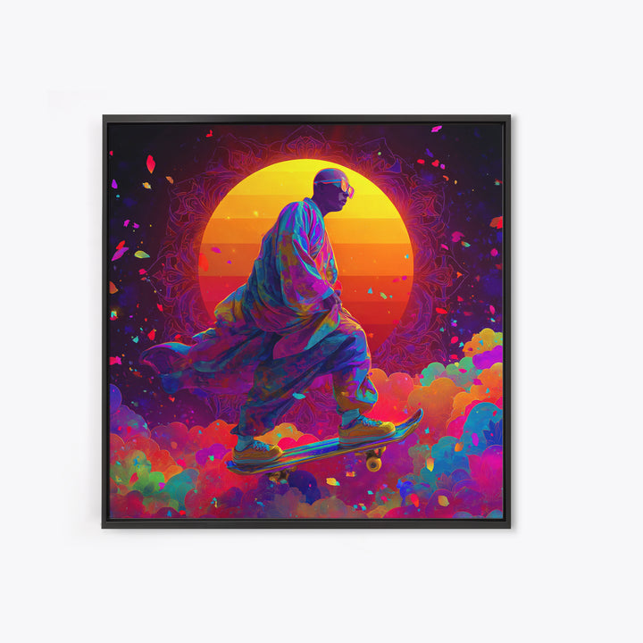 Psychedelic Skater Monk Wall Art Canvas Print, Colorful Abstract Art, Trippy Room Decor, Gaming Room Art, Trendy Wall Art