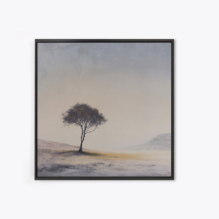 Soft Neutral Lone Tree Landscape Wall Art, Minimal Abstract Beige Canvas Print, Calming Wabi Sabi Earth Tone Decor
