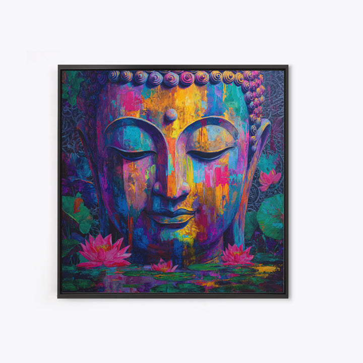 Colorful Buddha Lotus Wall Art, Spiritual Meditation Canvas Print, Boho Zen Decor, Psychedelic Abstract Painting