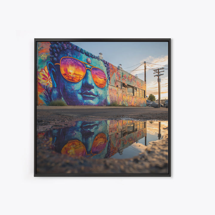Colorful Buddha Street Art Reflection Wall Art, Urban Graffiti Photography Print, Modern Home Decor Living Room Wall Art
