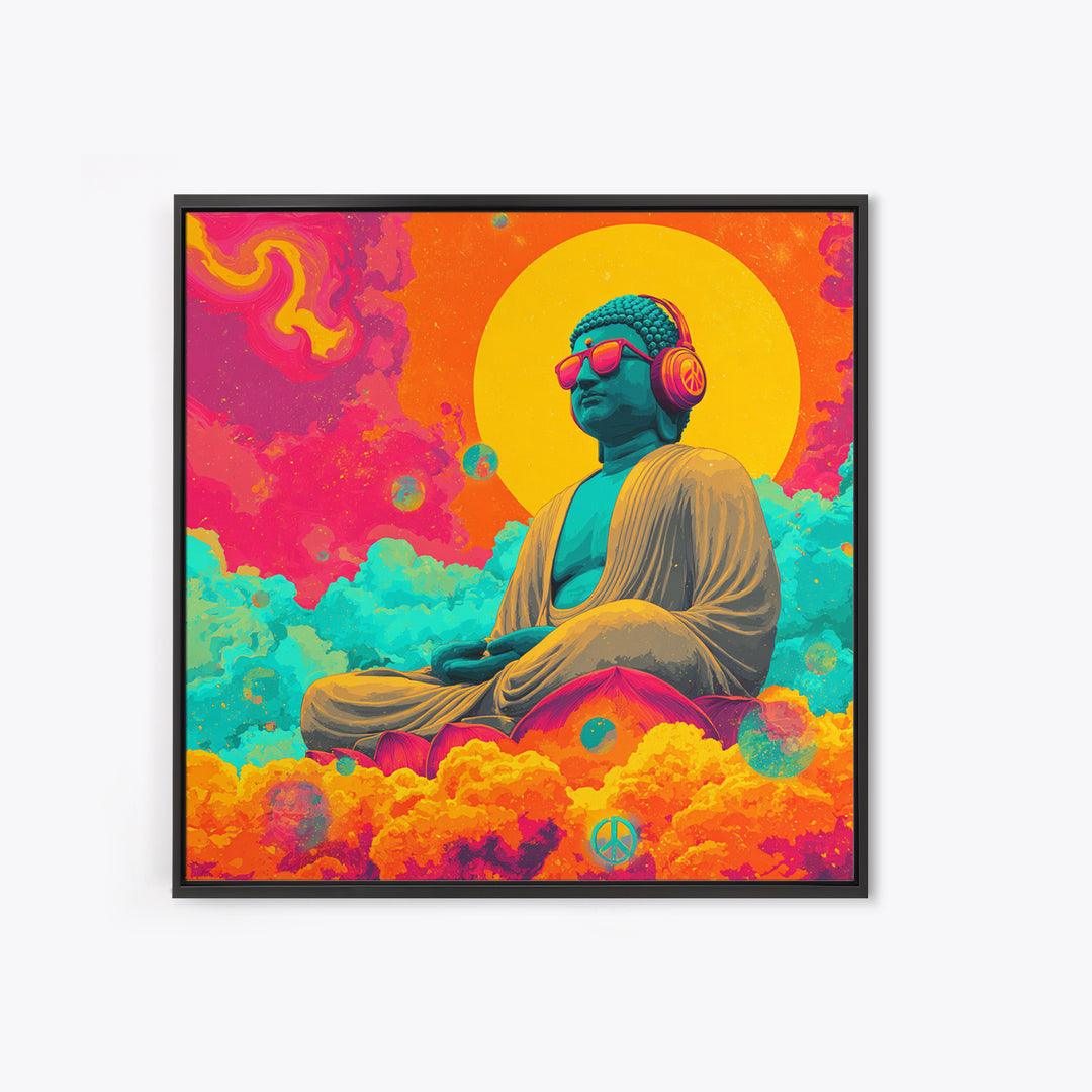 Psychedelic Buddha With Headphones Wall Art Canvas Print Colorful Spiritual Zen Decor Meditation Art