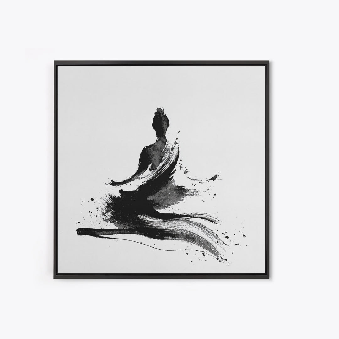 Minimal Ink Meditating Figure Wall Art, Black And White Zen Canvas Print, Modern Minimalist Decor For Yoga Room Or Home Office