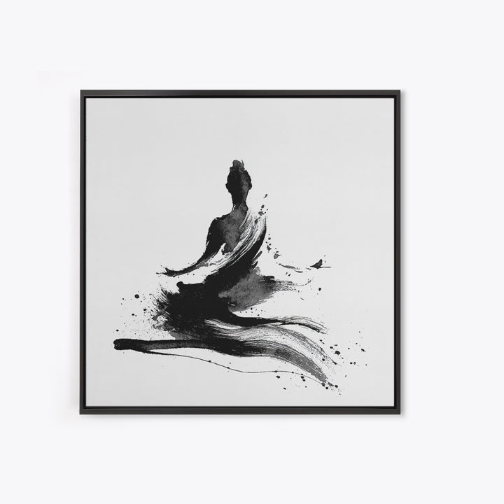 Minimal Ink Meditating Figure Wall Art, Black And White Zen Canvas Print, Modern Minimalist Decor For Yoga Room Or Home Office