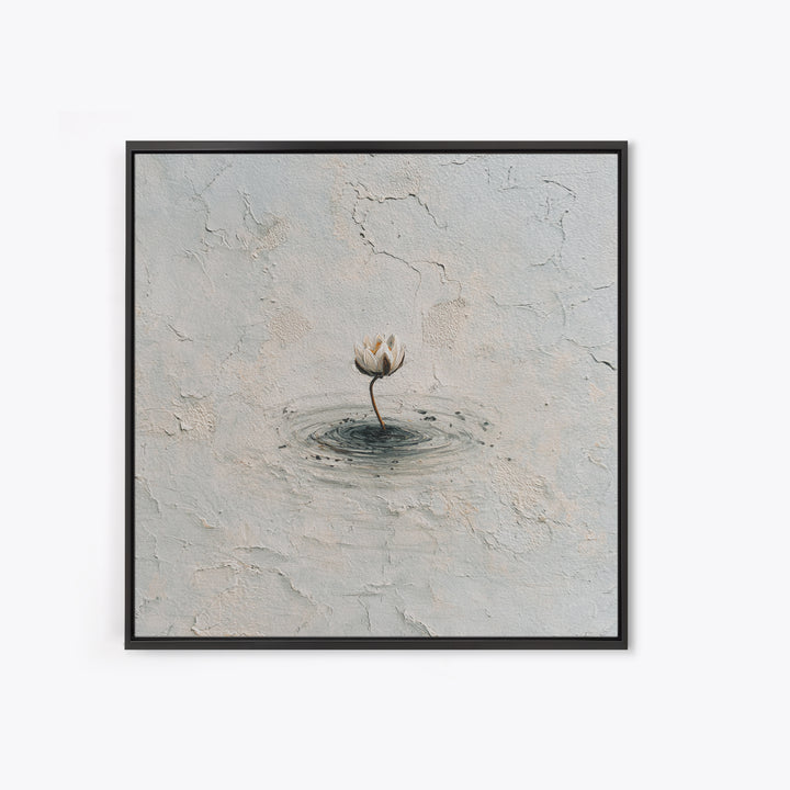 Minimal Lotus Flower In Water Wall Art, Neutral Textured Abstract Canvas Print, Calming Zen Home Decor