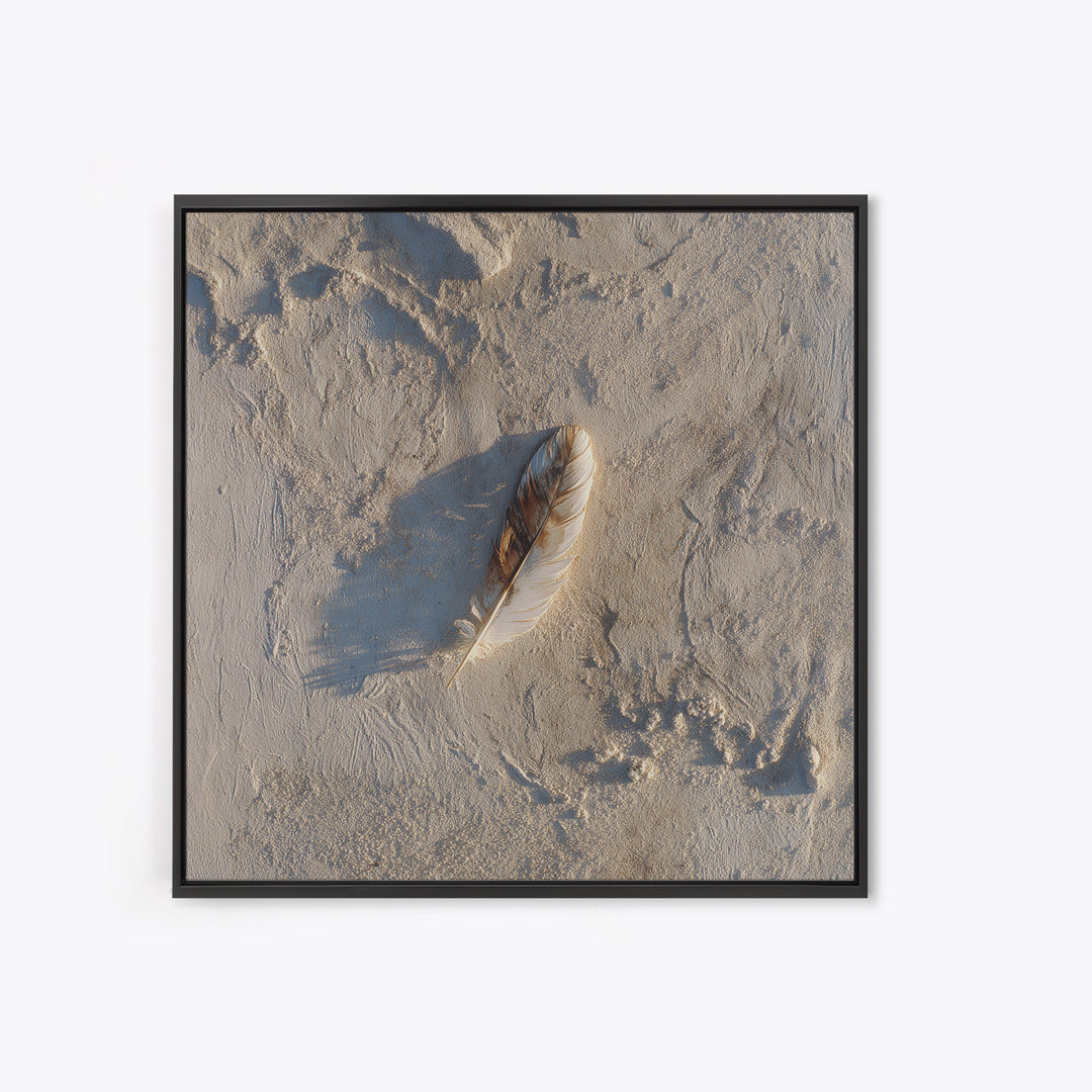 Minimal Feather In Sand Photography Wall Art, Neutral Beach Print, Coastal Wall Decor, Scandinavian Minimalist Home Decor