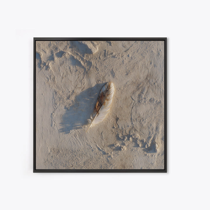 Minimal Feather In Sand Photography Wall Art, Neutral Beach Print, Coastal Wall Decor, Scandinavian Minimalist Home Decor