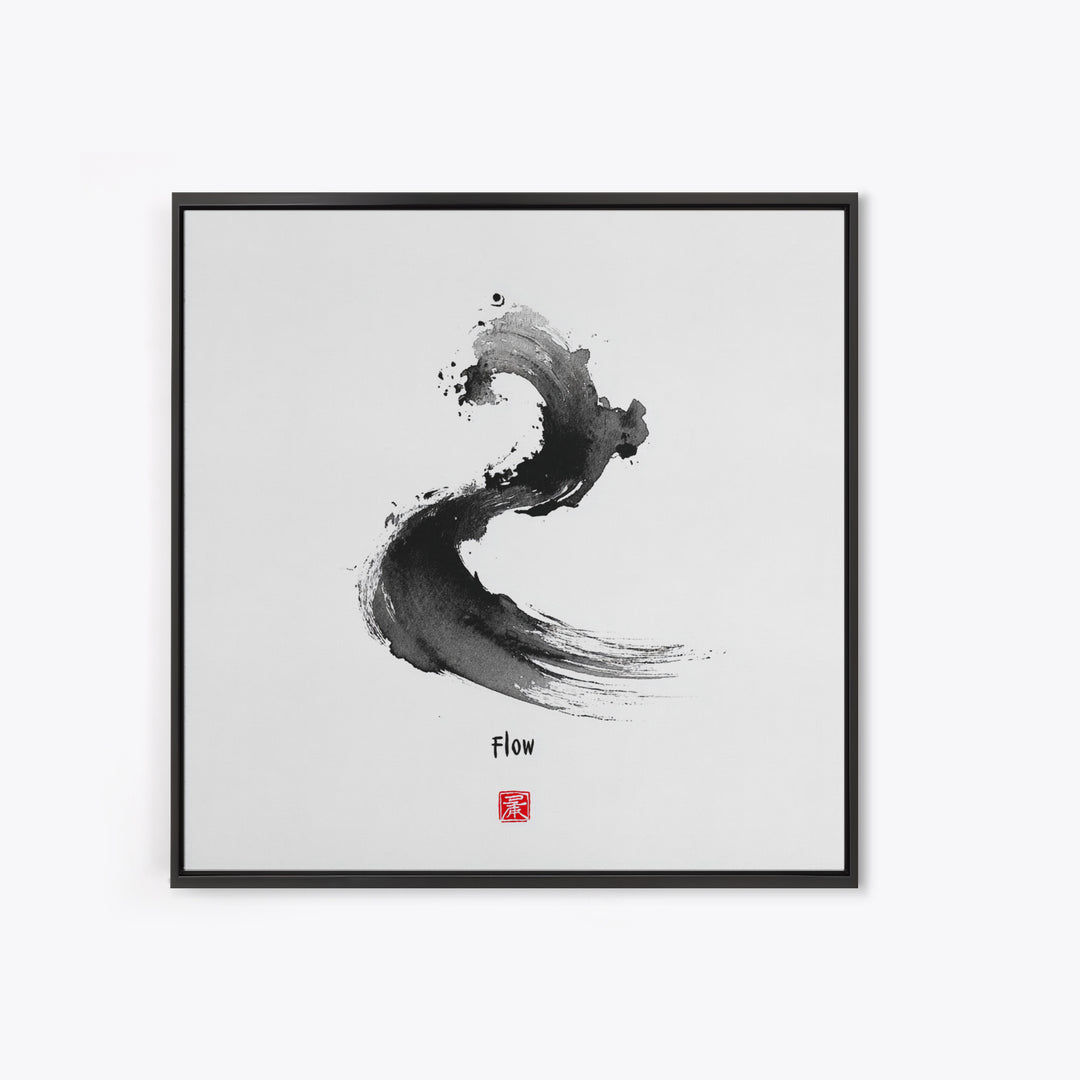 Minimalist Black Ink Flow Brushstroke Abstract Wall Art Contemporary Art Canvas Print For Modern Home Decor