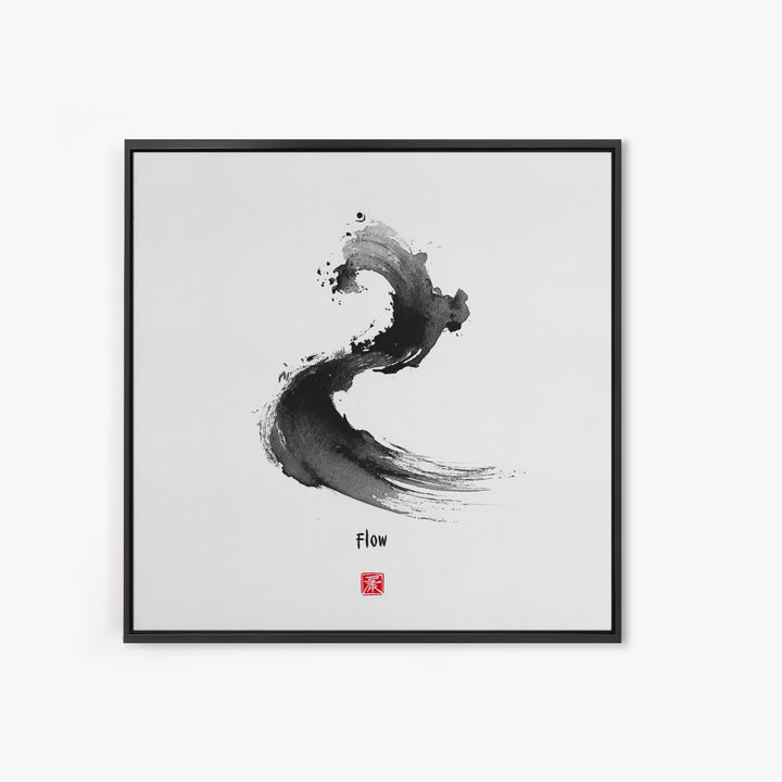 Minimalist Black Ink Flow Brushstroke Abstract Wall Art Contemporary Art Canvas Print For Modern Home Decor