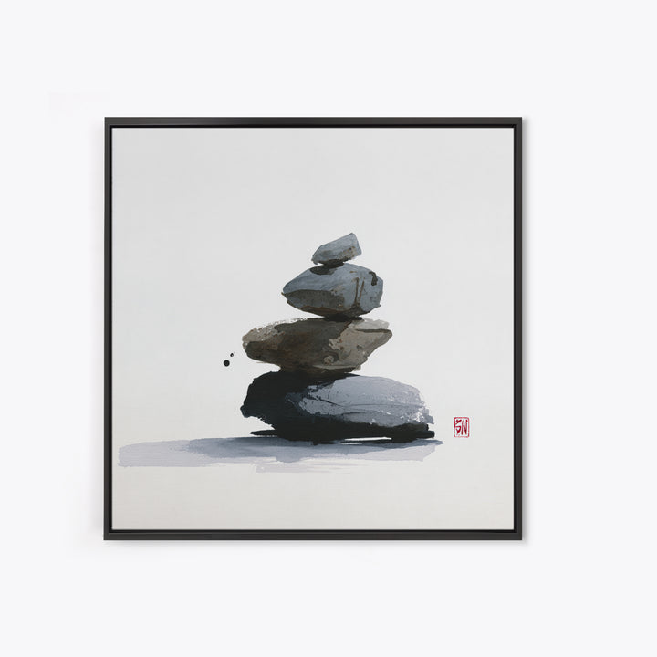 Minimal Zen Rock Stack Wall Art, Japanese Ink Stone Balance Canvas Print, Calm Japandi Home Decor