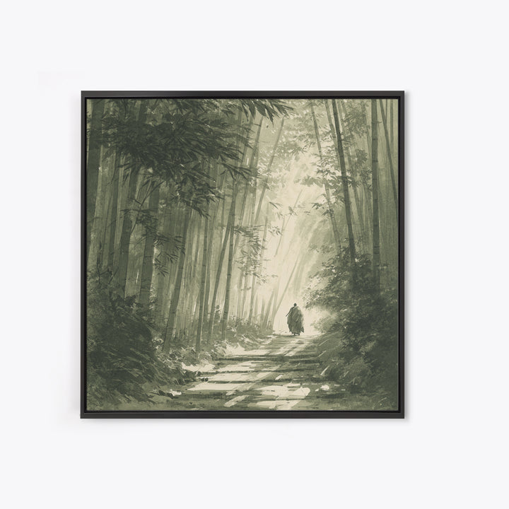 Monk Walking In Bamboo Forest Wall Art, Serene Japanese Landscape Print, Zen Home Decor, Calming Nature Wall Art Print