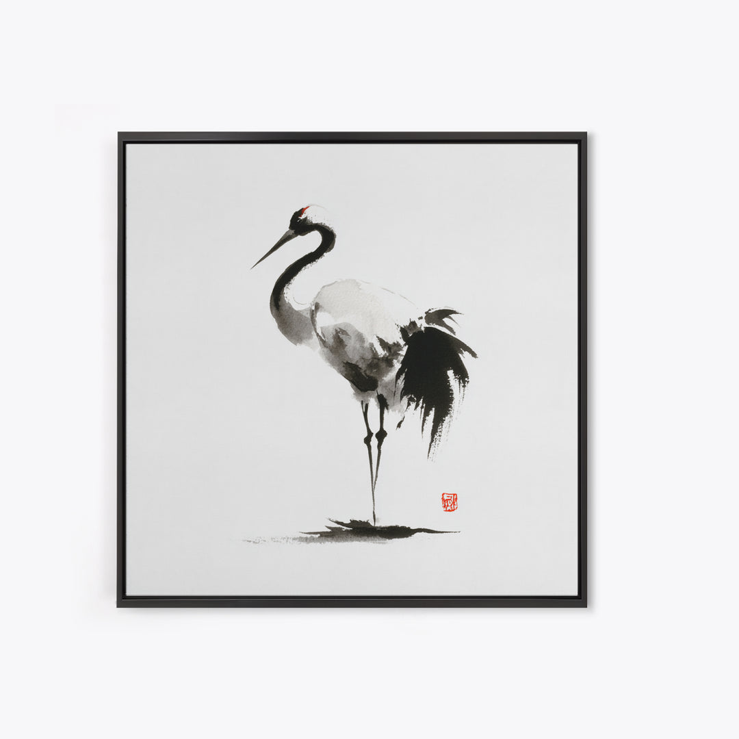 Minimalist Crane Ink Painting Wall Art Print, Japanese Zen Decor, Black And White Art, Japandi Wall Art, Modern Home Decor