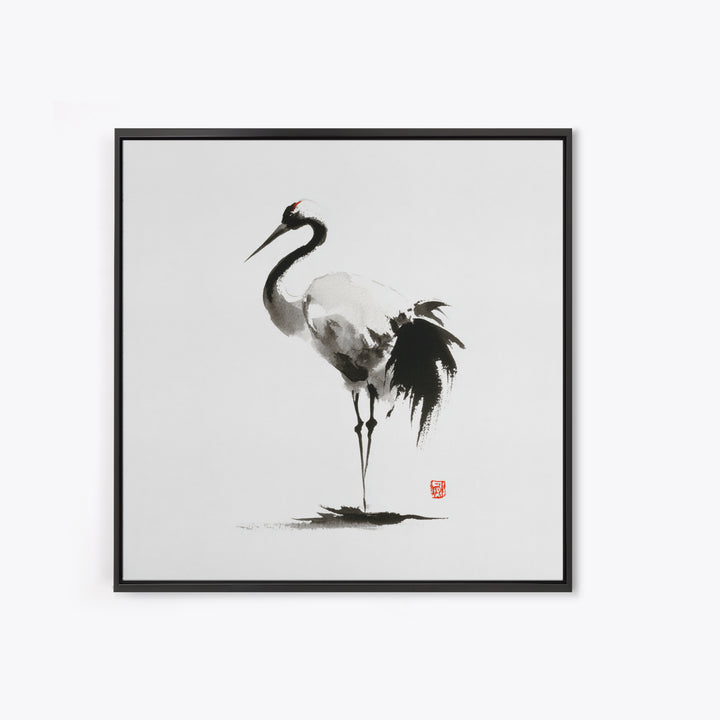 Minimalist Crane Ink Painting Wall Art Print, Japanese Zen Decor, Black And White Art, Japandi Wall Art, Modern Home Decor