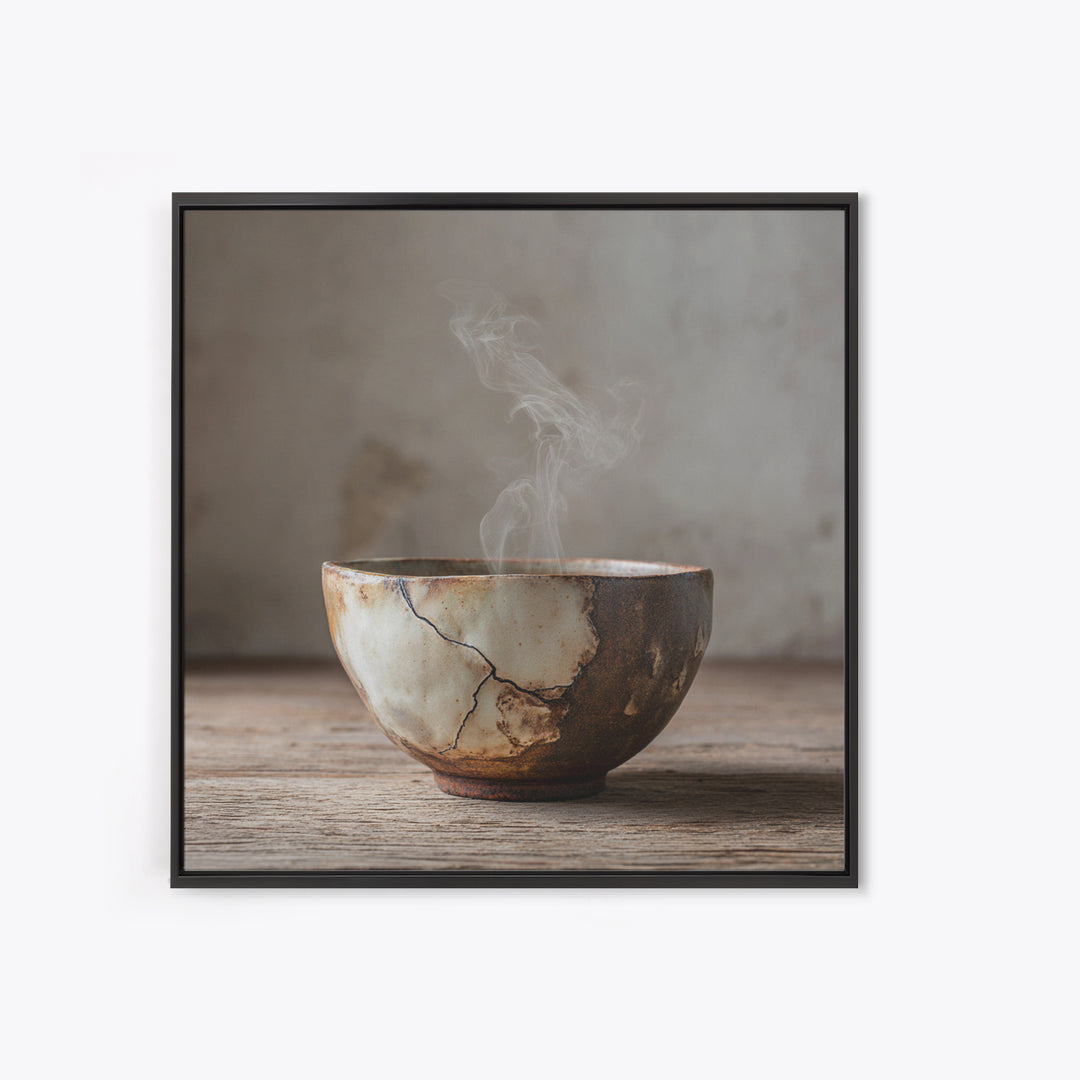 Wabi Sabi Ceramic Tea Bowl Wall Art, Rustic Japanese Canvas Print, Minimal Neutral Kitchen Decor, Organic Modern Home Wall Art