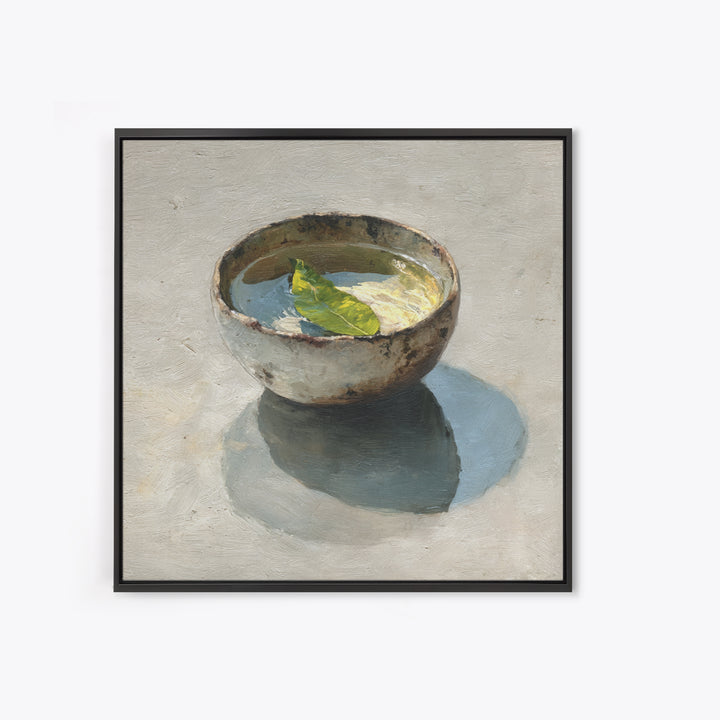 Rustic Tea Bowl Still Life Oil Painting Wall Art, Minimal Kitchen Decor, Neutral Modern Framed Canvas Print