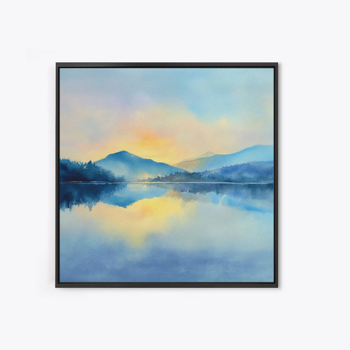 Soft Watercolor Mountain Lake Sunrise Wall Art, Calming Landscape Canvas Print, Serene Bedroom And Living Room Decor