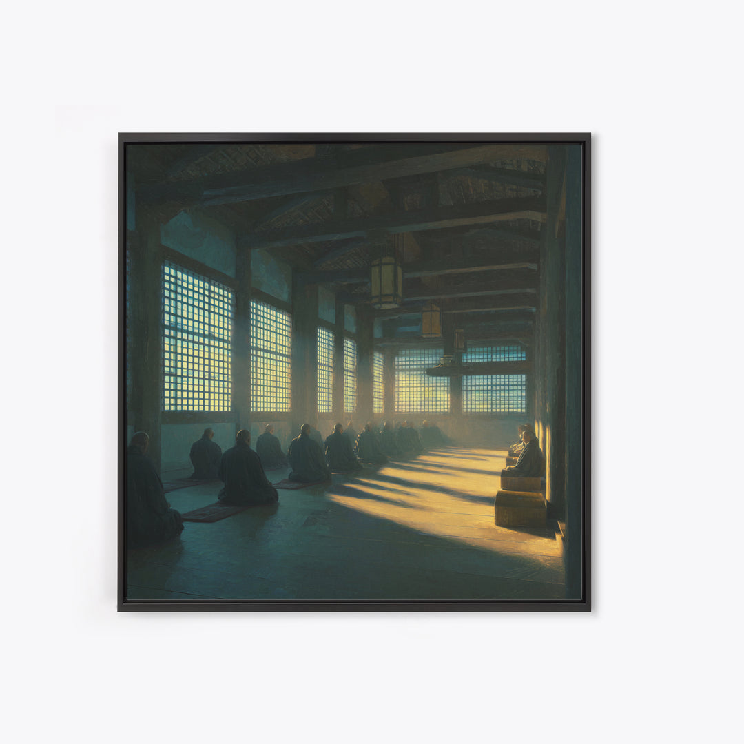 Zen Monastery Meditation Wall Art, Minimalist Monks In Light Print, Calming Spiritual Decor, Wabi Sabi Inspired Artwork For Living Room