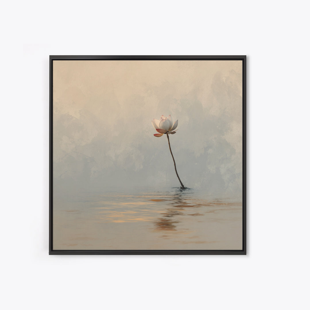 Serene Lotus On Water Minimalist Wall Art, Zen Nature Canvas Print, Calming Neutral Decor, Meditation Room Artwork