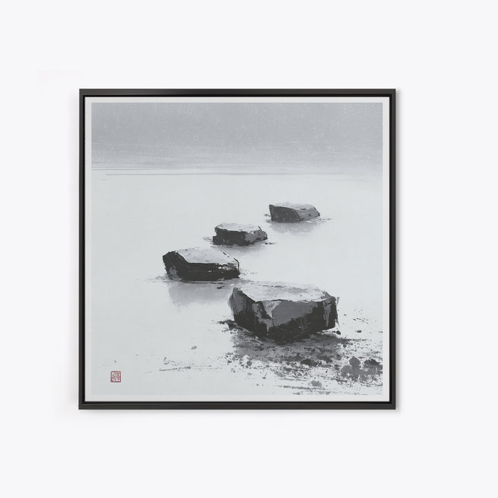 Minimal Zen Stepping Stones Wall Art, Black And White Japanese Canvas Print, Calming Wabi Sabi Decor For Home